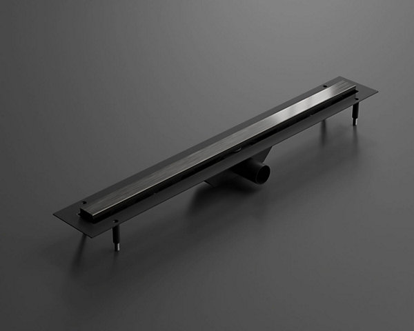 Caniveau Ilcom LINpour drain de douche en acier inoxydable Noir satiné - 70cm x13cmx5cm