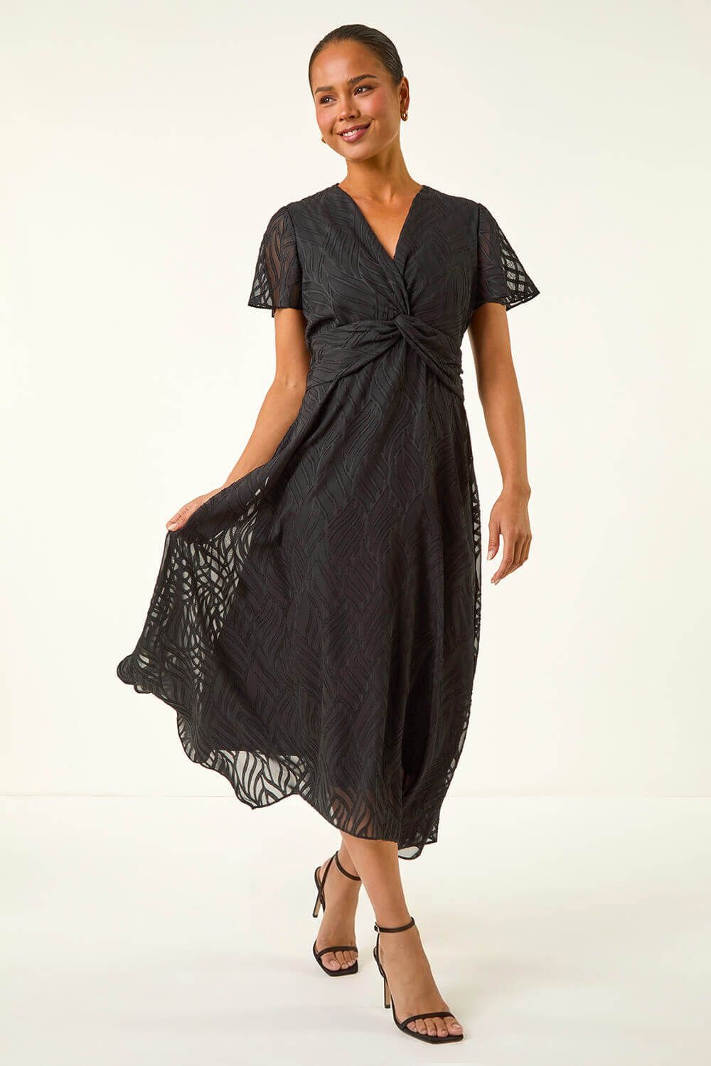Roman Petite Front Twist Jacquard Dress