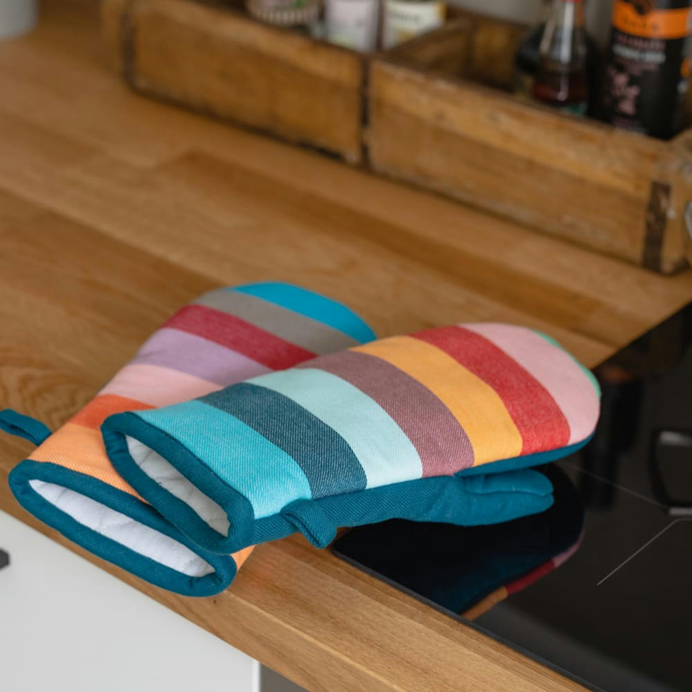 - Set de 2 gants de cuisine coton bleu