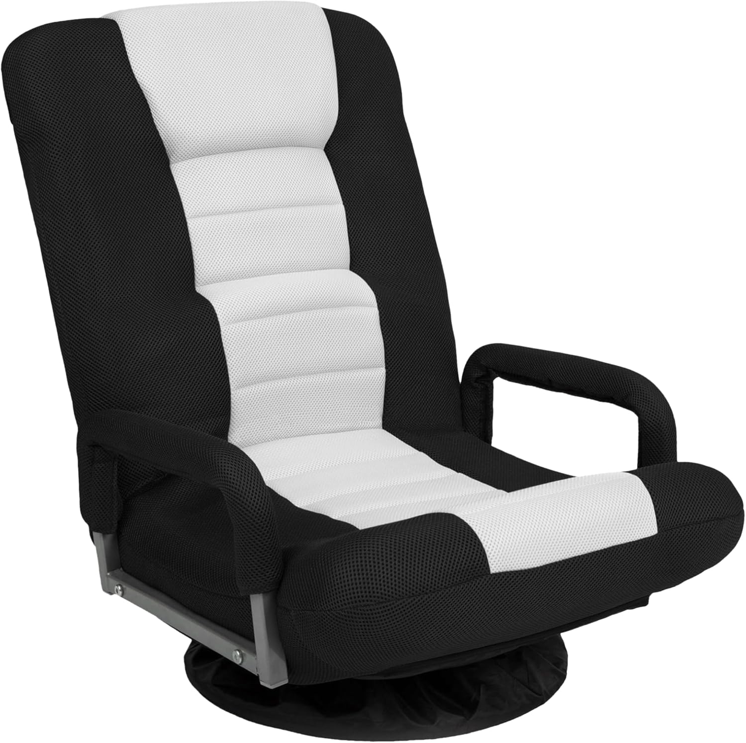 Best Choice Products Swivel Gaming Chair 360 Degree Multipurpose Floor Chair Rocker for TV, Reading, Playing Video Games w/Lumbar Support, Armrest Handles, Adjustable Foldable Backrest - Black/White