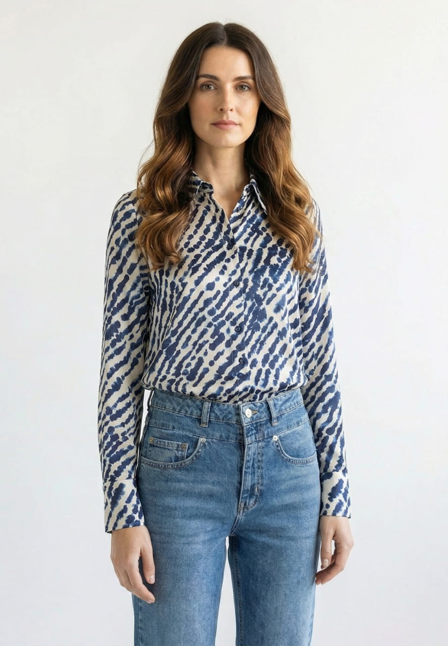 Hemdbluse mit Aquarellprint