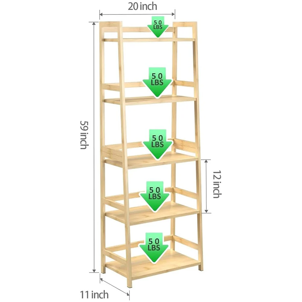 Bamboo 5-Tier Storage Bookcase for Home Office, Bedroom