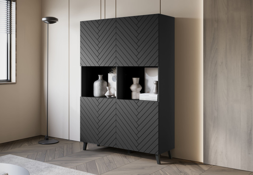 Wysoka komoda LOKET 160 cm czarny grafit/czarny MDF wzór M3