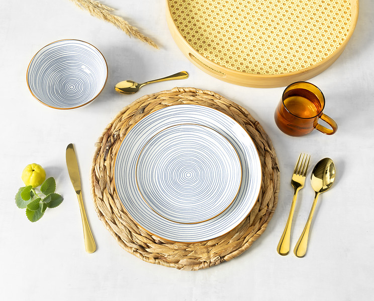 Komplet obiadowy 18 el. porcelanowy Denim niebieski