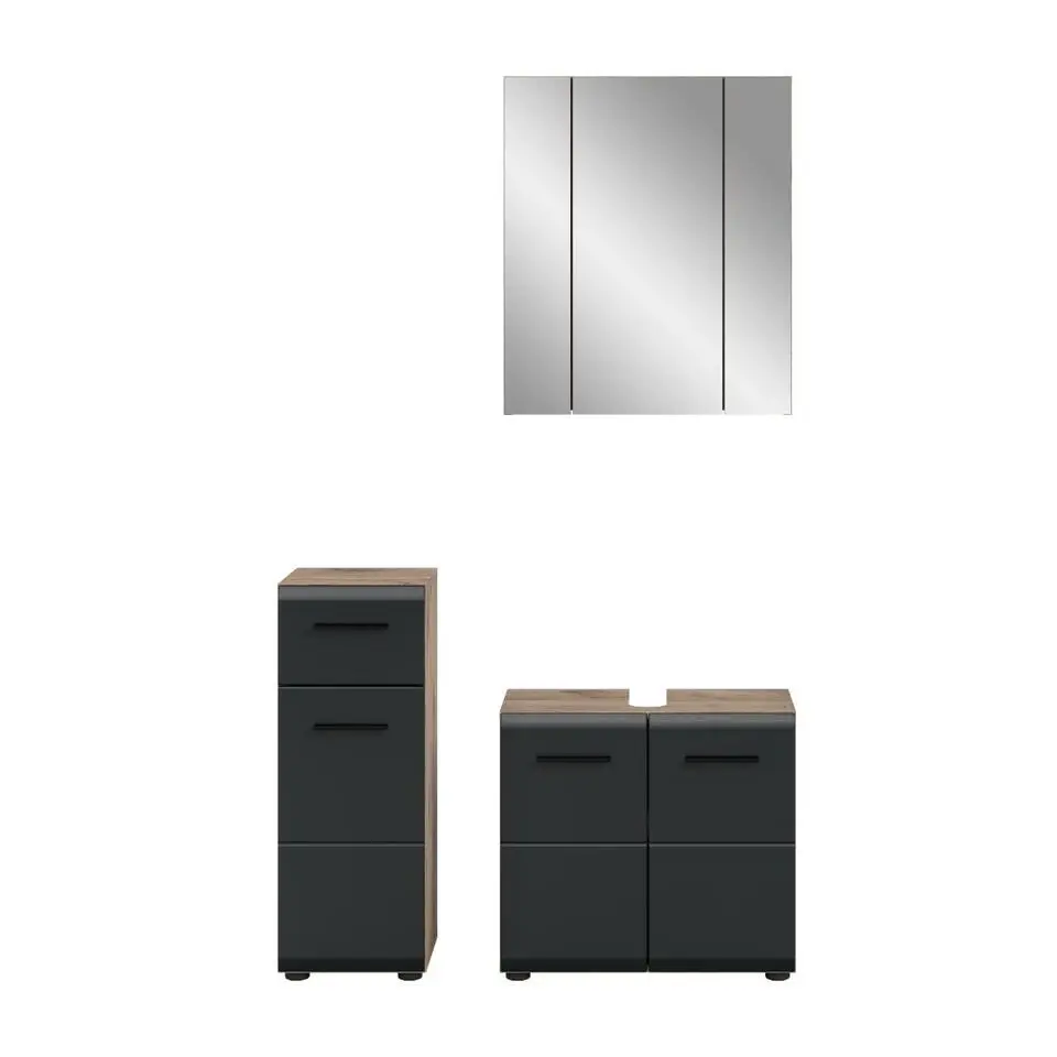 Hioshop Ice badkamer I28 zwart mat- eiken decor