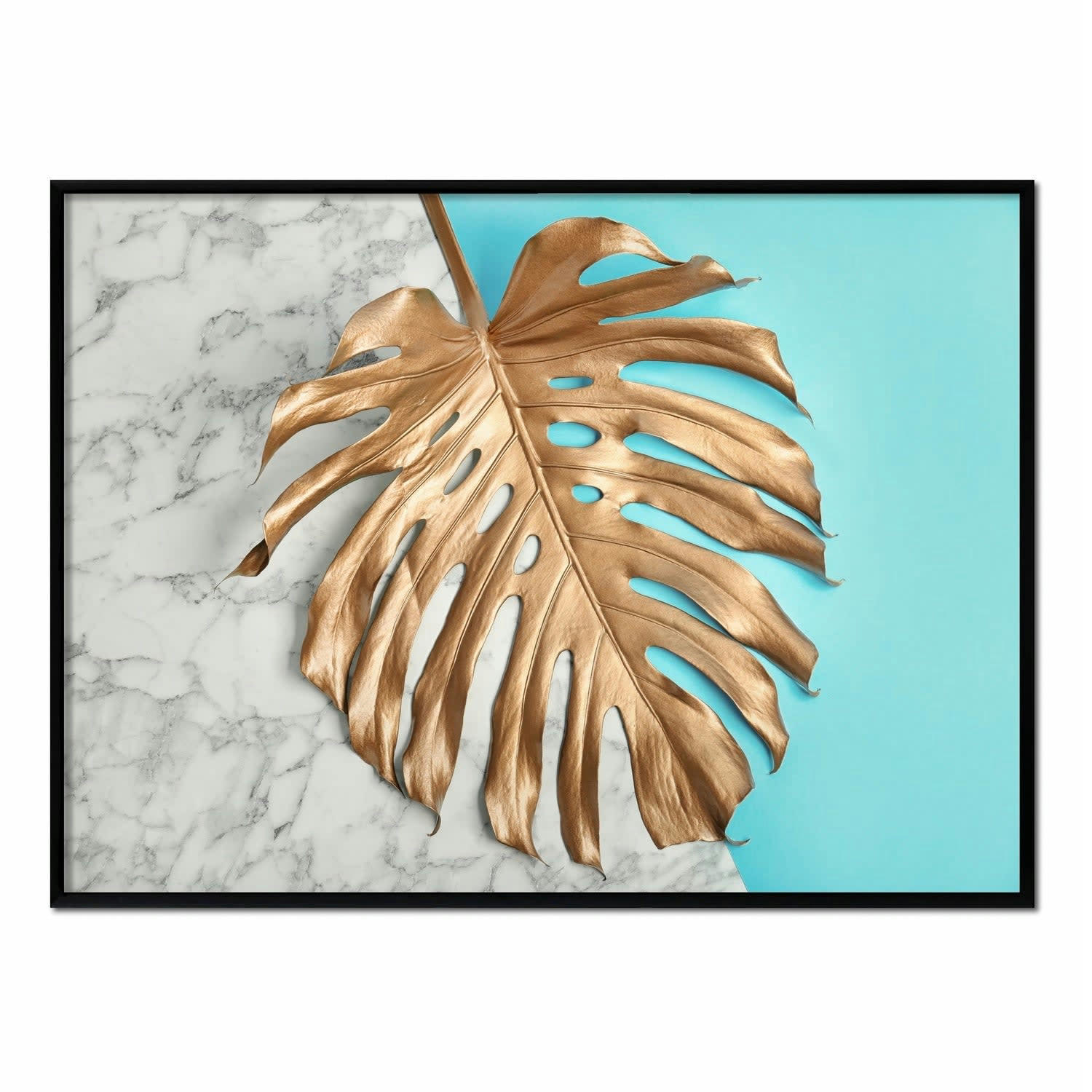 MONSTERA - Affiche avec cadre noir - Feuille d'or - 30x40