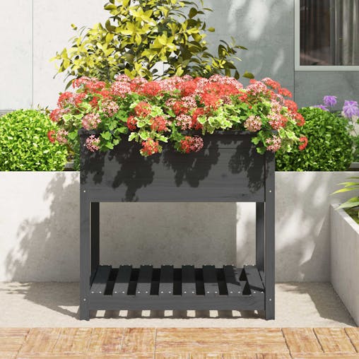 NNEVL Planter with Shelf Grey 82.5x82.5x81 cm Solid Wood Pine