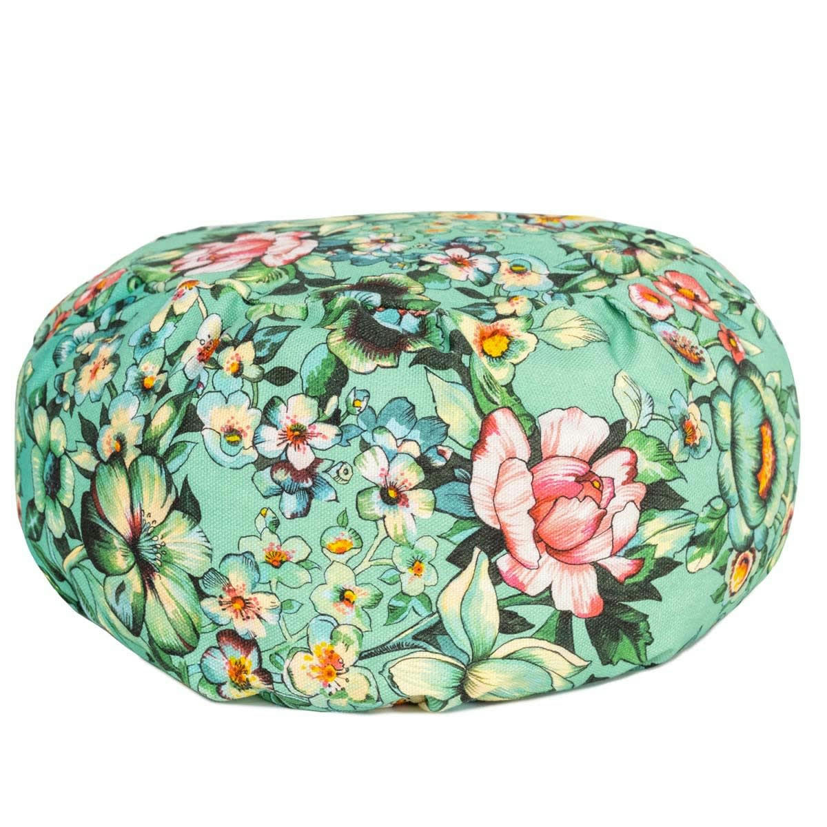 NILA - Coussin de méditation en coton imprimé fleuri turquoise
