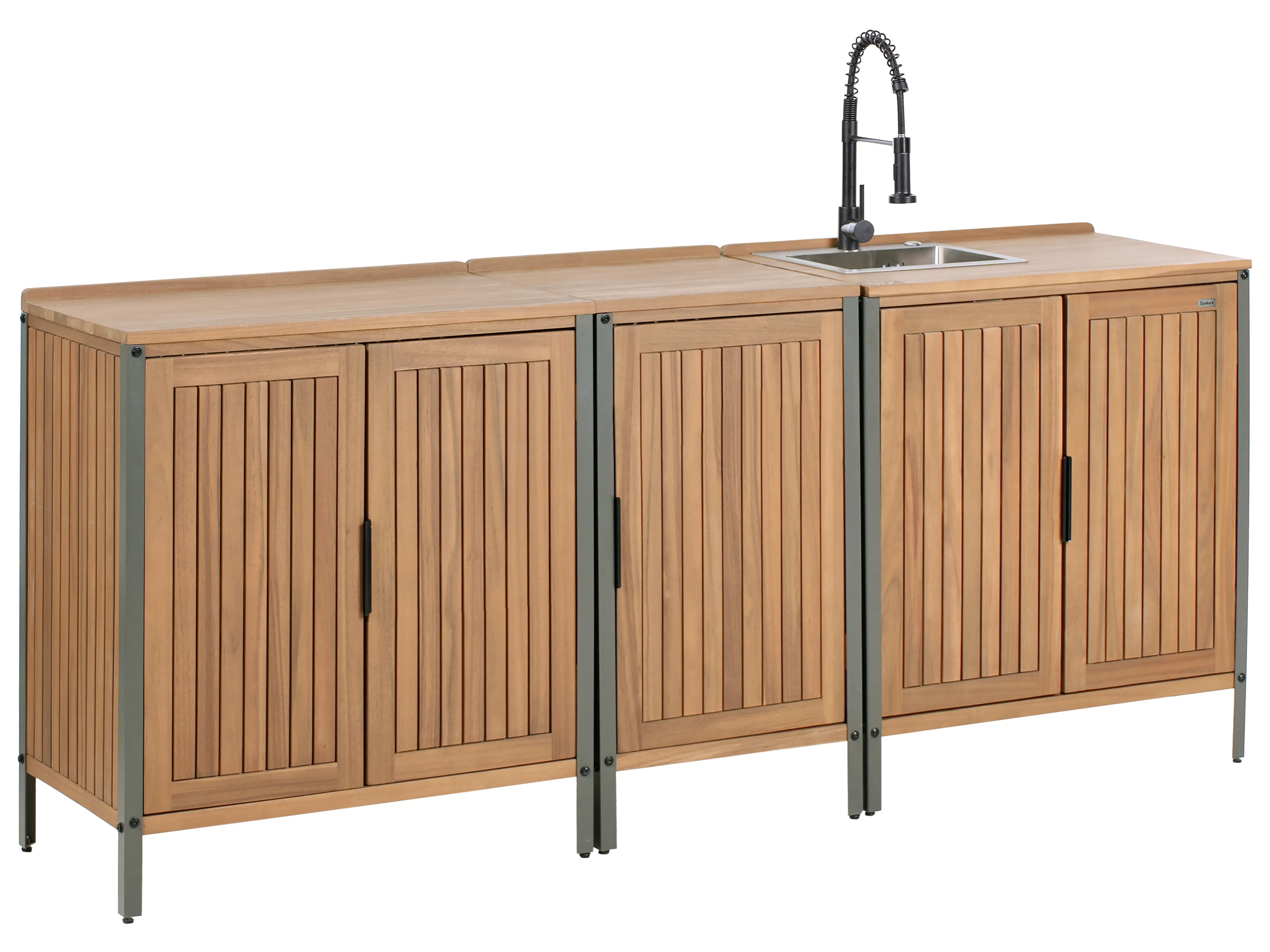 3 Piece Outdoor Kitchen Set with Sink IVREA Certified Acacia Wood Brown/ Black
