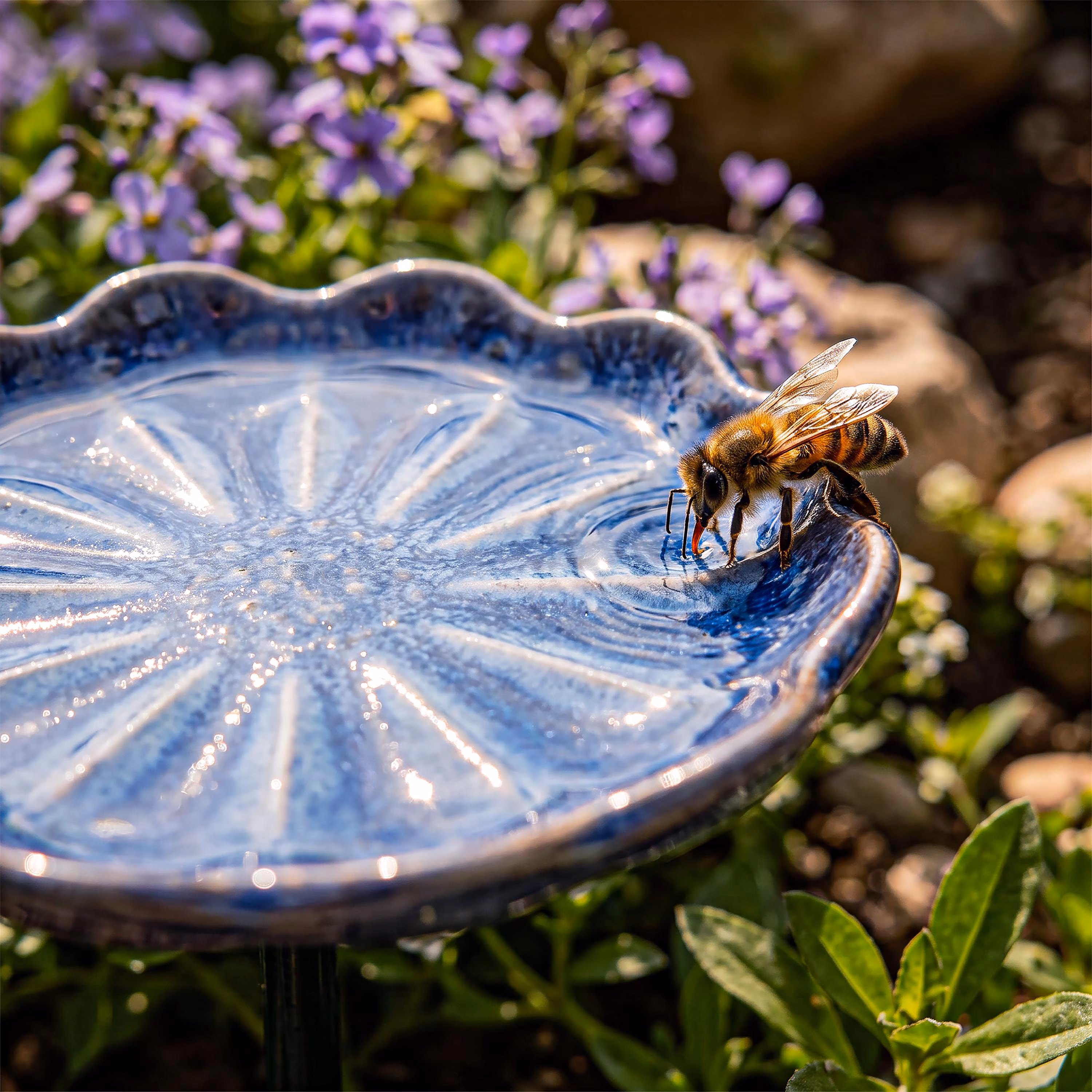 Bee Water Station, Ceramic Bee Waterer, Butterfly Pollinator Garden , Garden Decor Stake, Colorful Yard Art Gift, Outdoor Bird Water Feeder