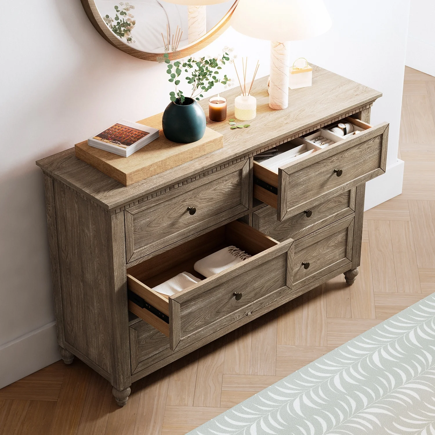 Gerald Traditional Wooden 6 Drawer Dresser With Storage By HULALAHOME
