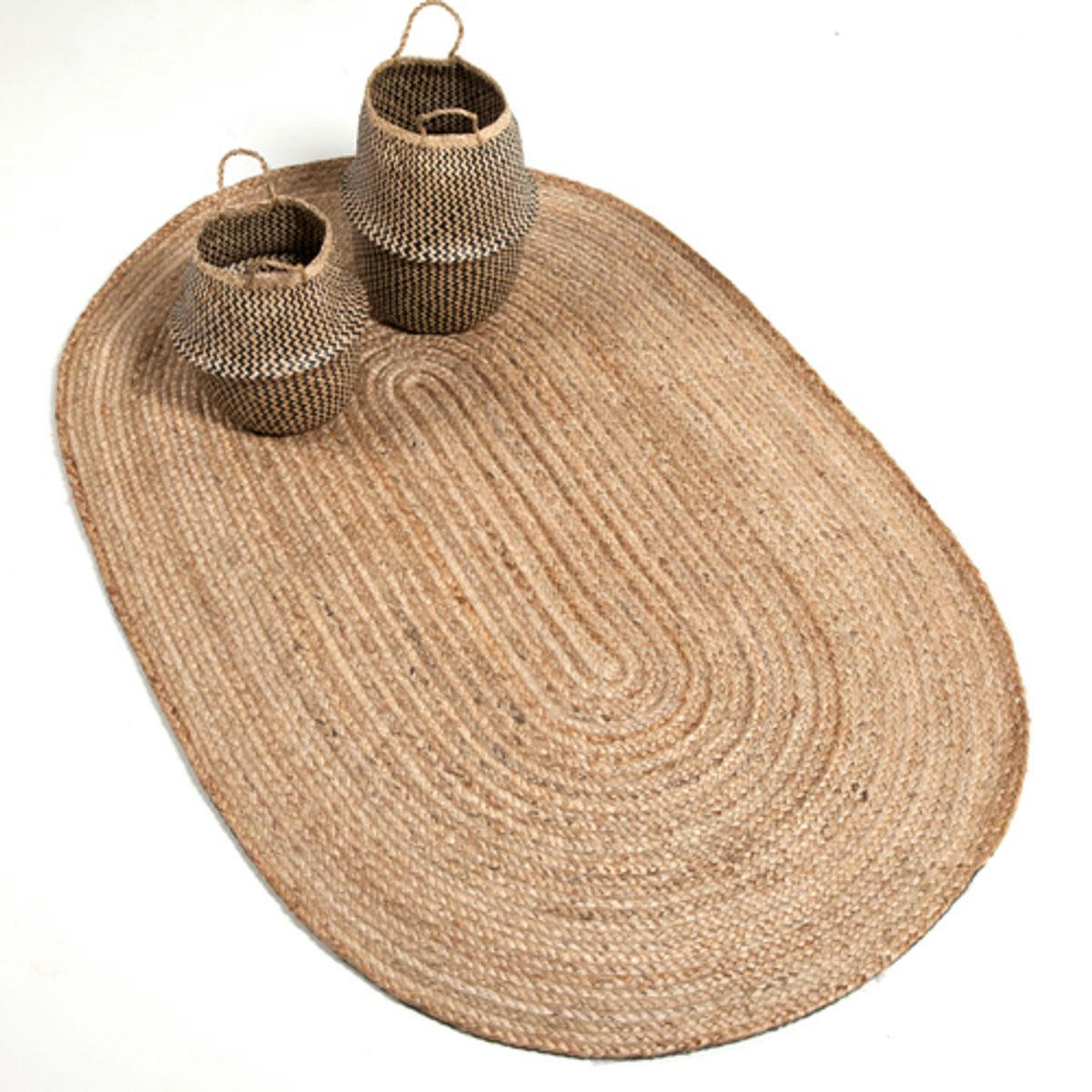 MOKA - Tapis réversible ovale en jute naturel tissé main 120 x 170 cm