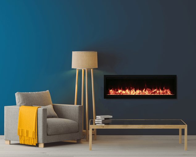 Amantii Smart 60" Clean face Electric Built-in with log and glass, black steel surround