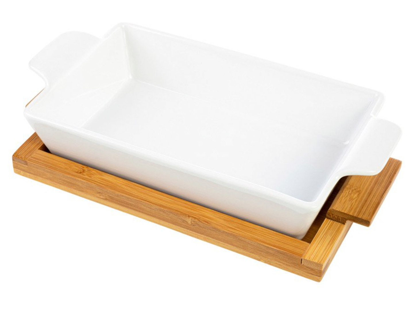 Naczynie do zapiekania ceramiczne z bambusową podstawką Moderno 18,5x32 cm