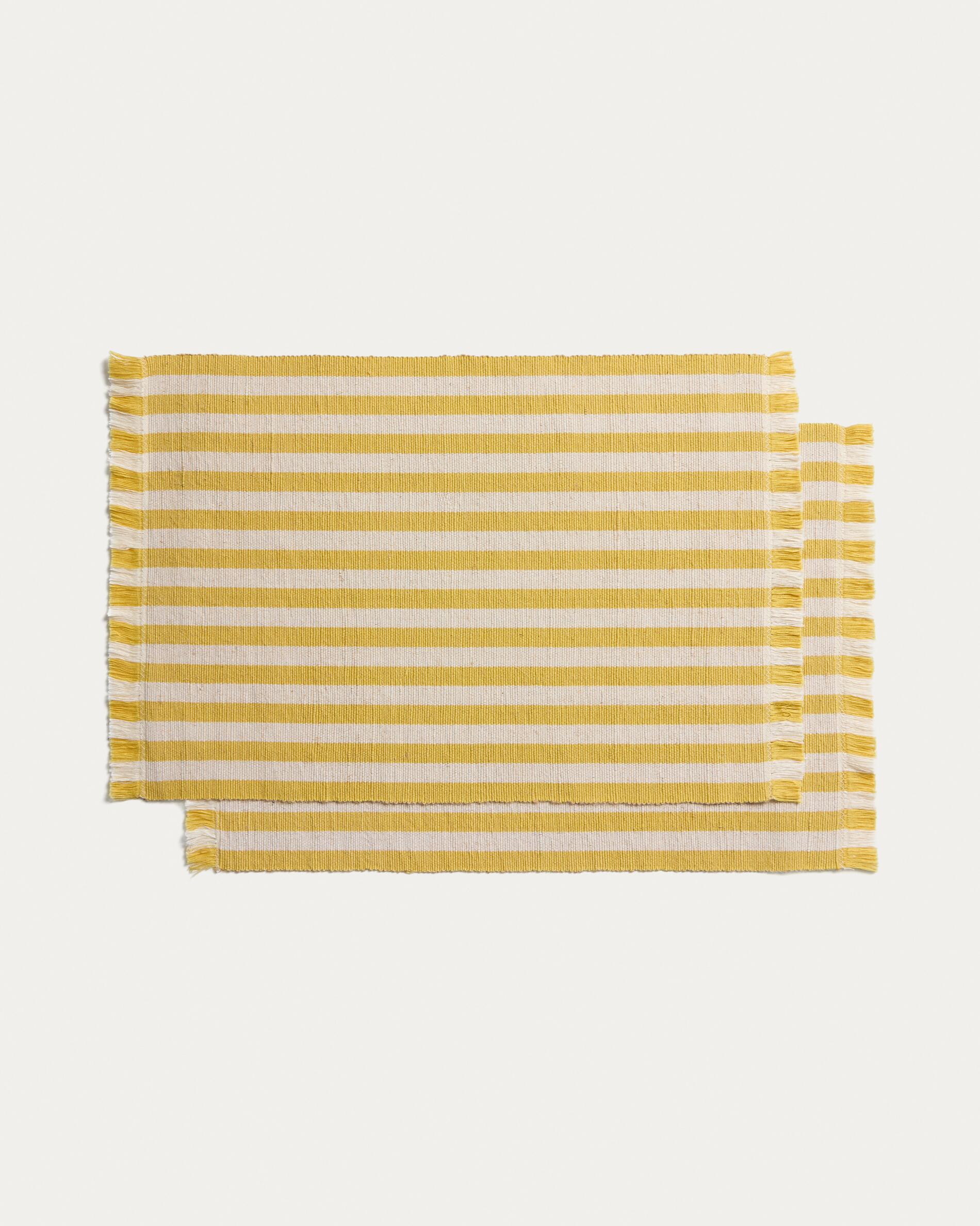 Daltan set of 2 yellow striped cotton and jute placemats 35 x 50cm