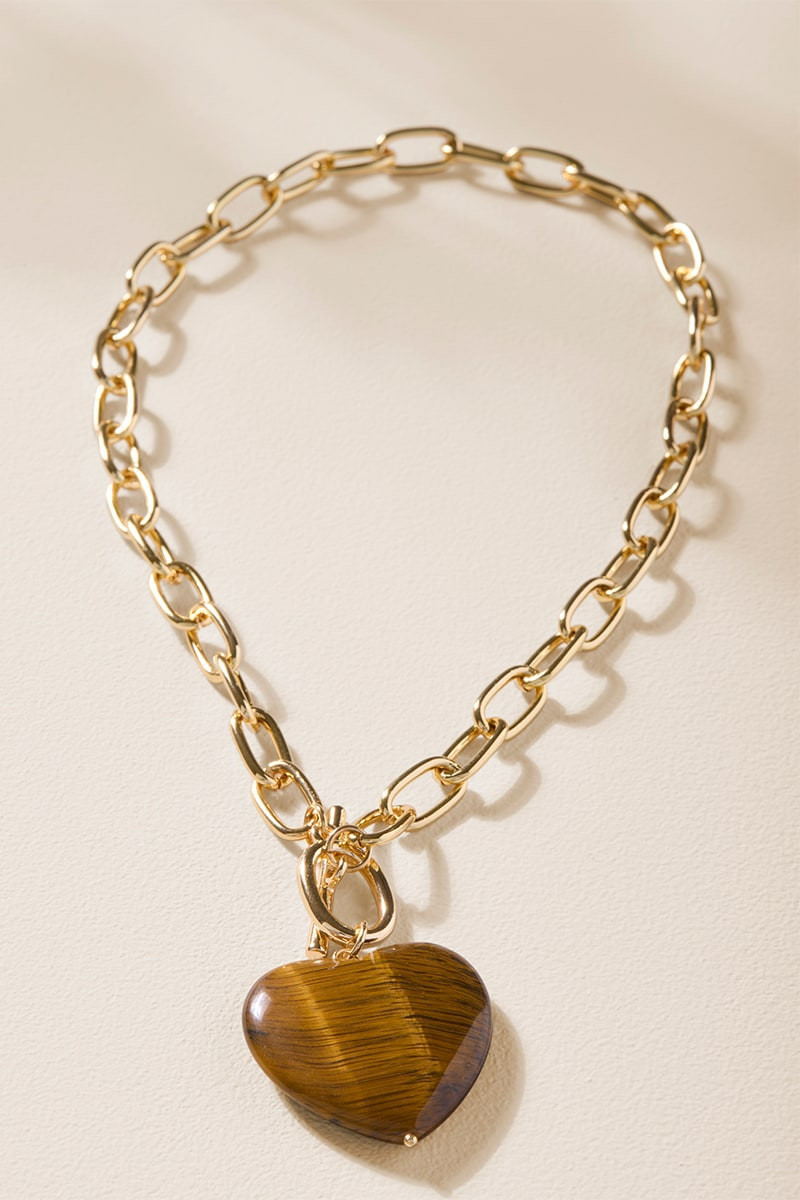 Leah Tiger's Eye Heart Necklace