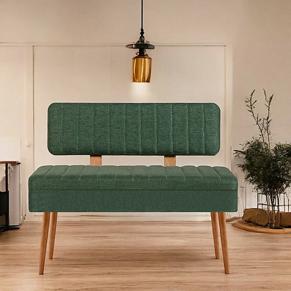 Banc Barthelemy, Banc polyvalent, Sièges pour les invités, Coffre multifonctionnel, 90x39 h40 cm, Chêne et Vert