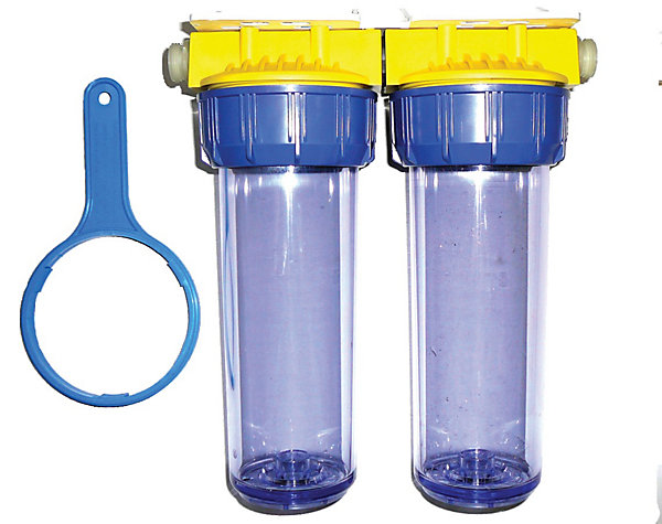 Double filtre 3/4'' BYPASS anti-calcaire avec équerre et cartouche - POLAR - FD34CBP