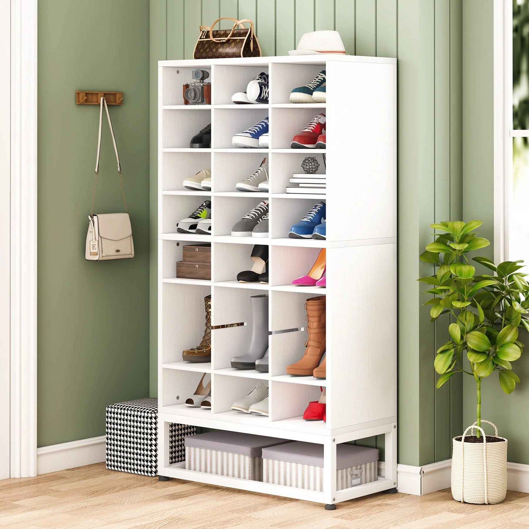 24 Pair Shoe Storage Cabinet Shoe Rack Organizers, 8-Tier White Cube Storage Bookcase