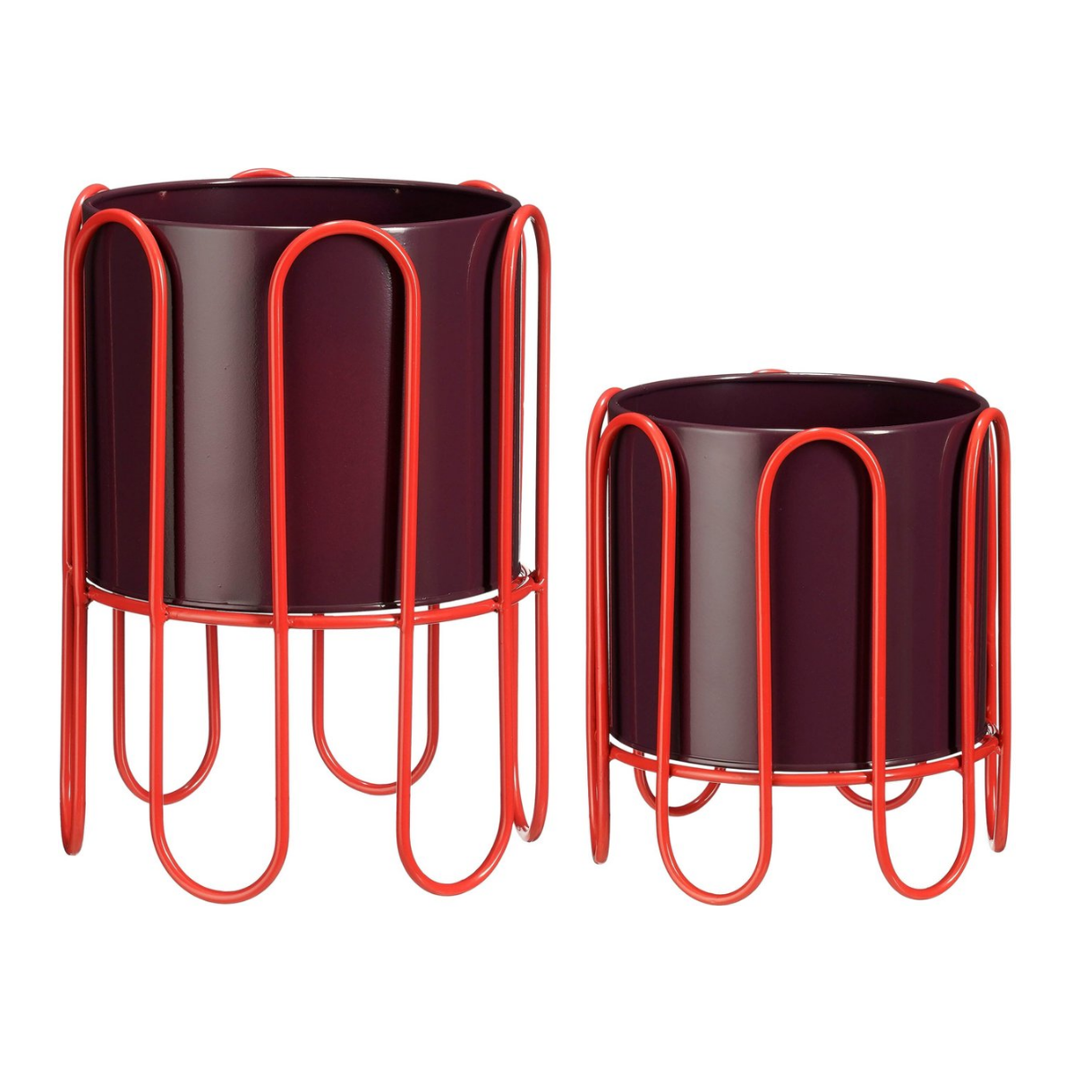 Mica Decorations Dione Bloempot op Standaard - Plantenpot Set van 2 - Plantenstandaard H35 x Ø26 cm - Plantenhouder van Metaal - Pottenset - Rood