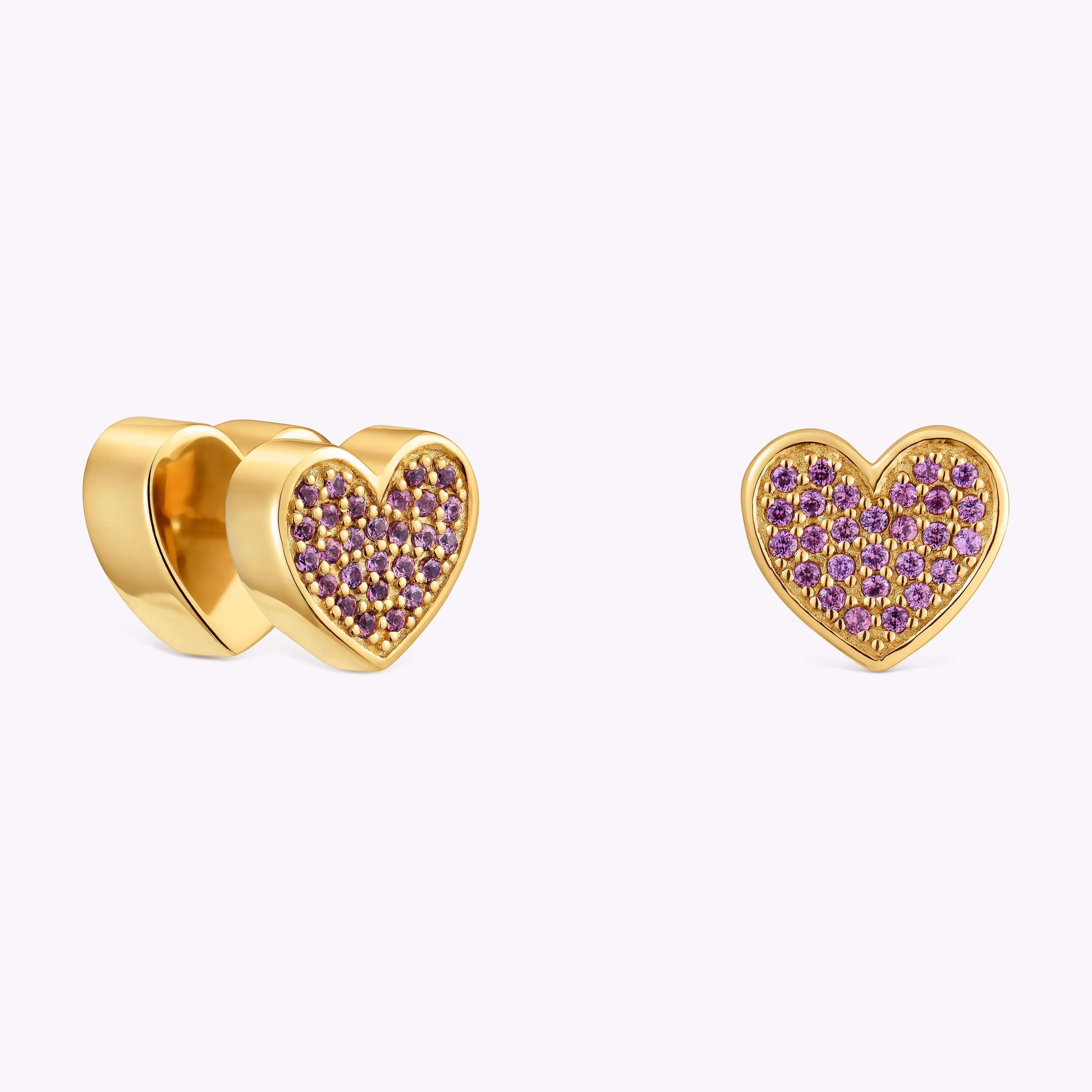 Pendientes corazón con baño de oro 18 kt sobre plata y rodolitas TOUS 1950