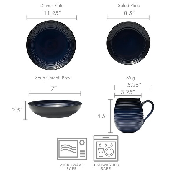 Mikasa Swirl Coupe Ombre Cobalt 16PC DW Set, Service for 4