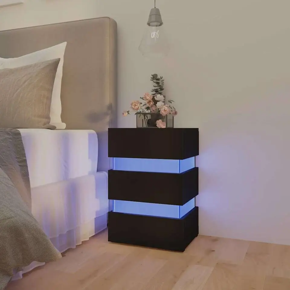 vidaXL - Nachtkastje met LED en 3 lades - Zwart - Bewerkt hout- 45x35x67 cm