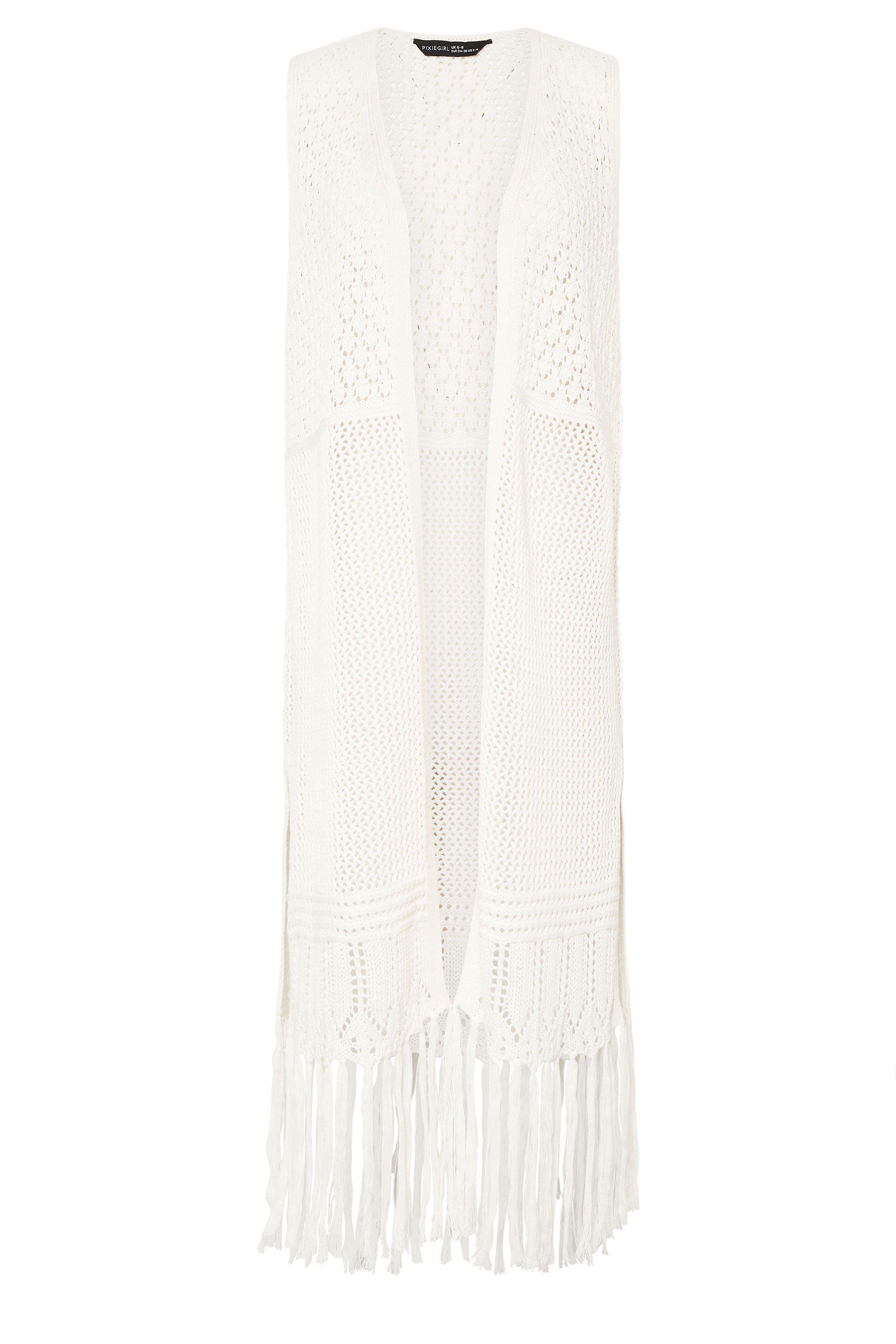 PixieGirl Petite Crochet Longline Waistcoat