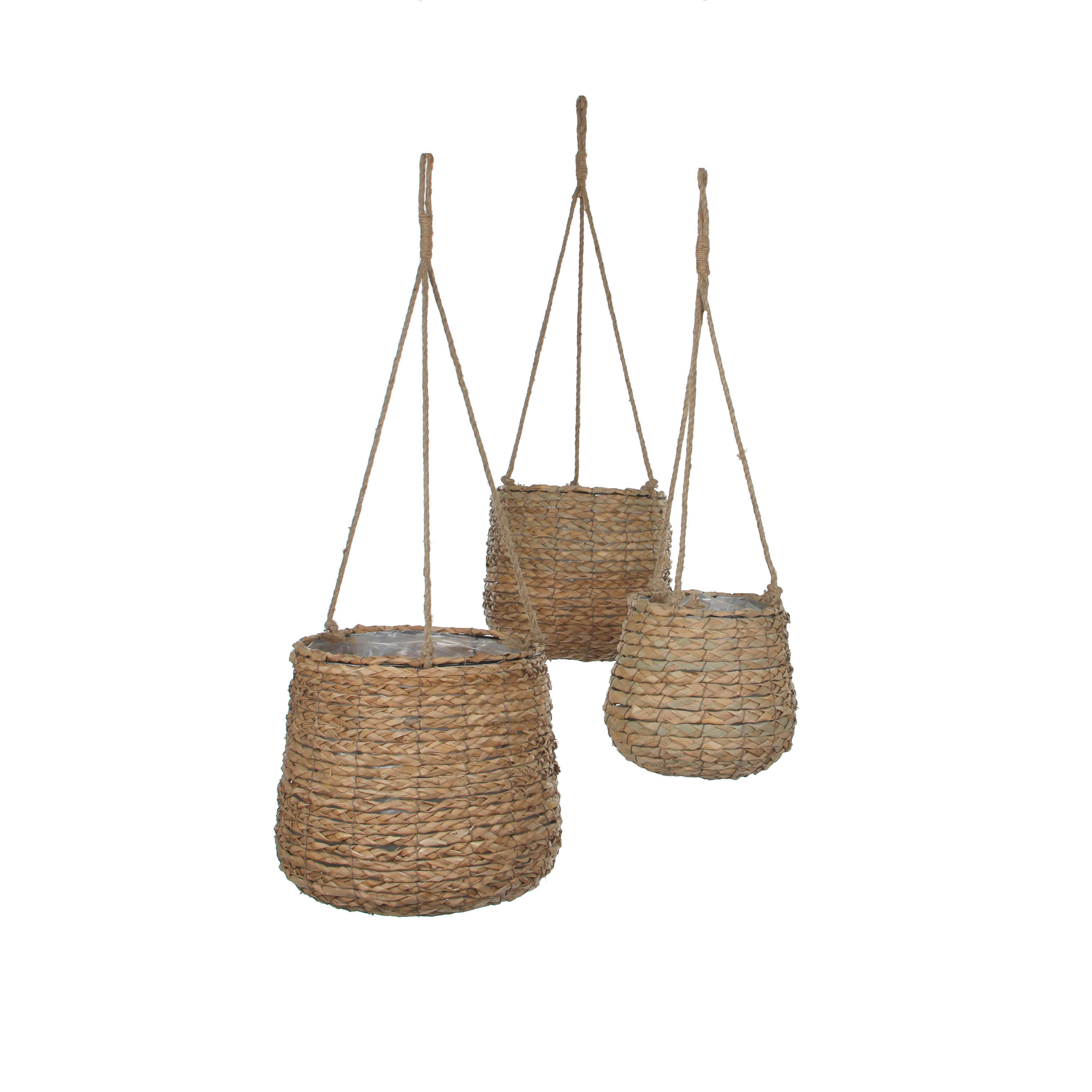 AVALON - 3 cache-pots suspendu en jonc de mer marron clair H90