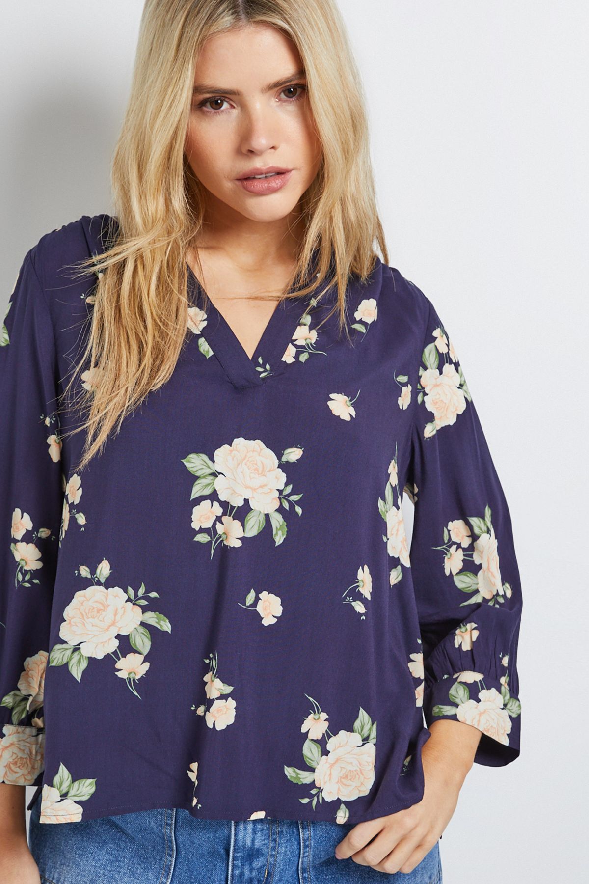 Dorothy Perkins Navy Floral Printed Overhead Shirt