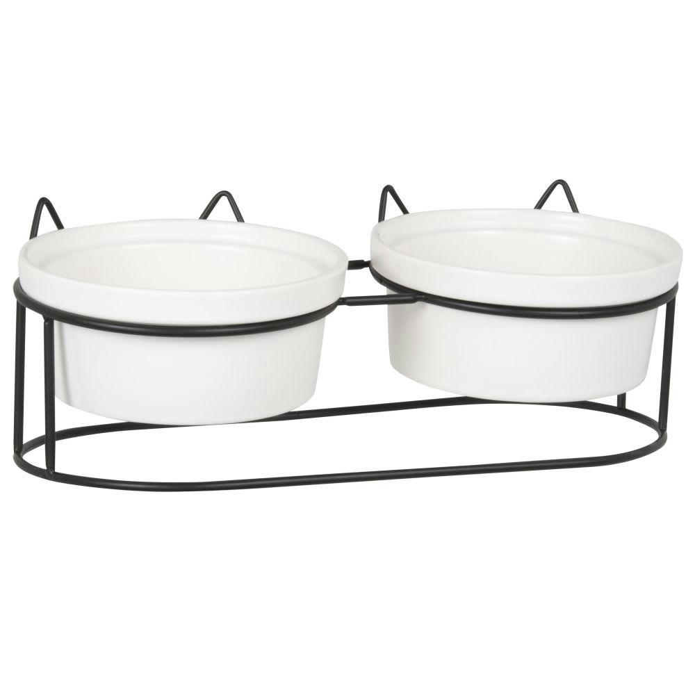 - Double gamelles filaire en porcelaire écru et noire