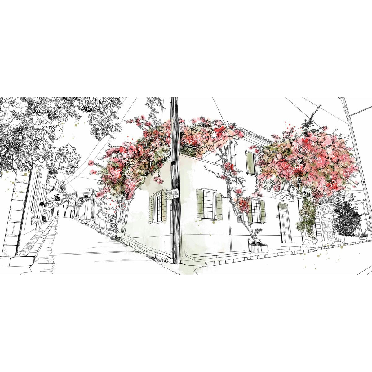 - Papier peint panoramique village en fleurs 375 x 250 cm