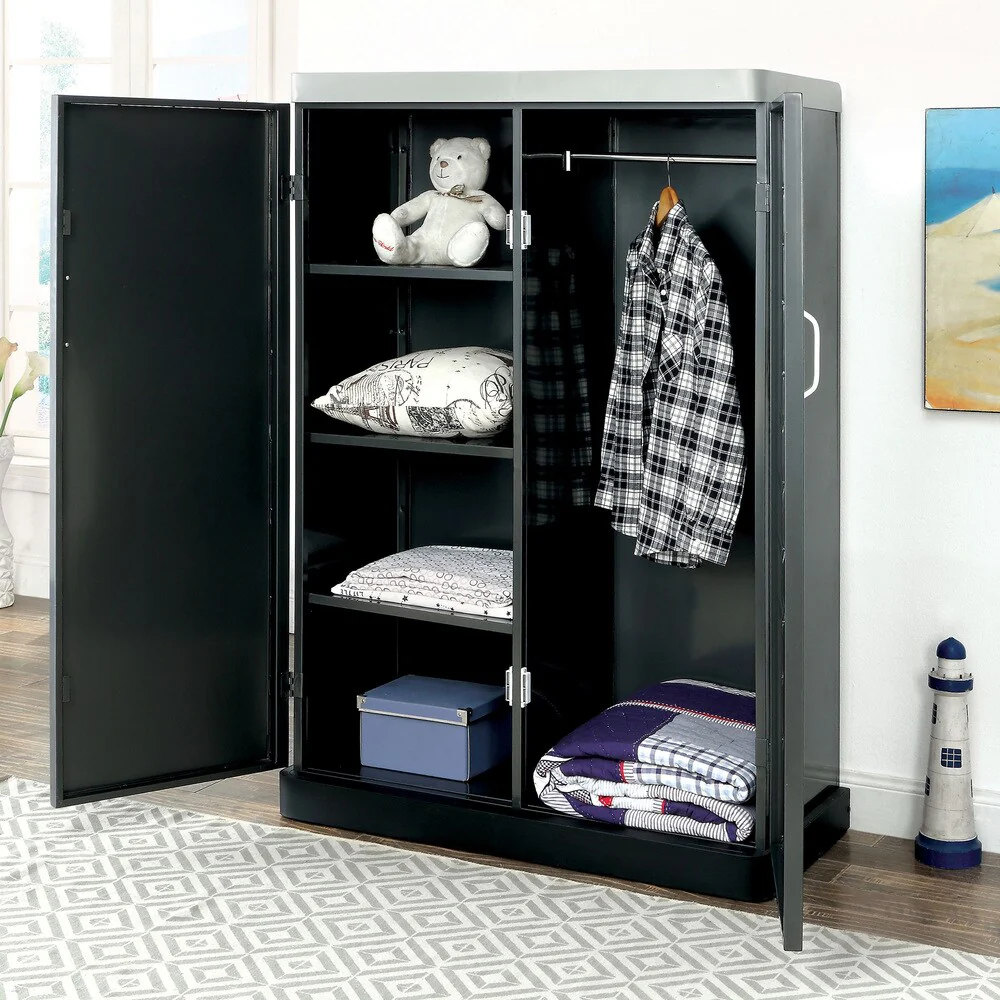 Furniture of America Fuel Up Metal Dark Silver Double-Door Closet