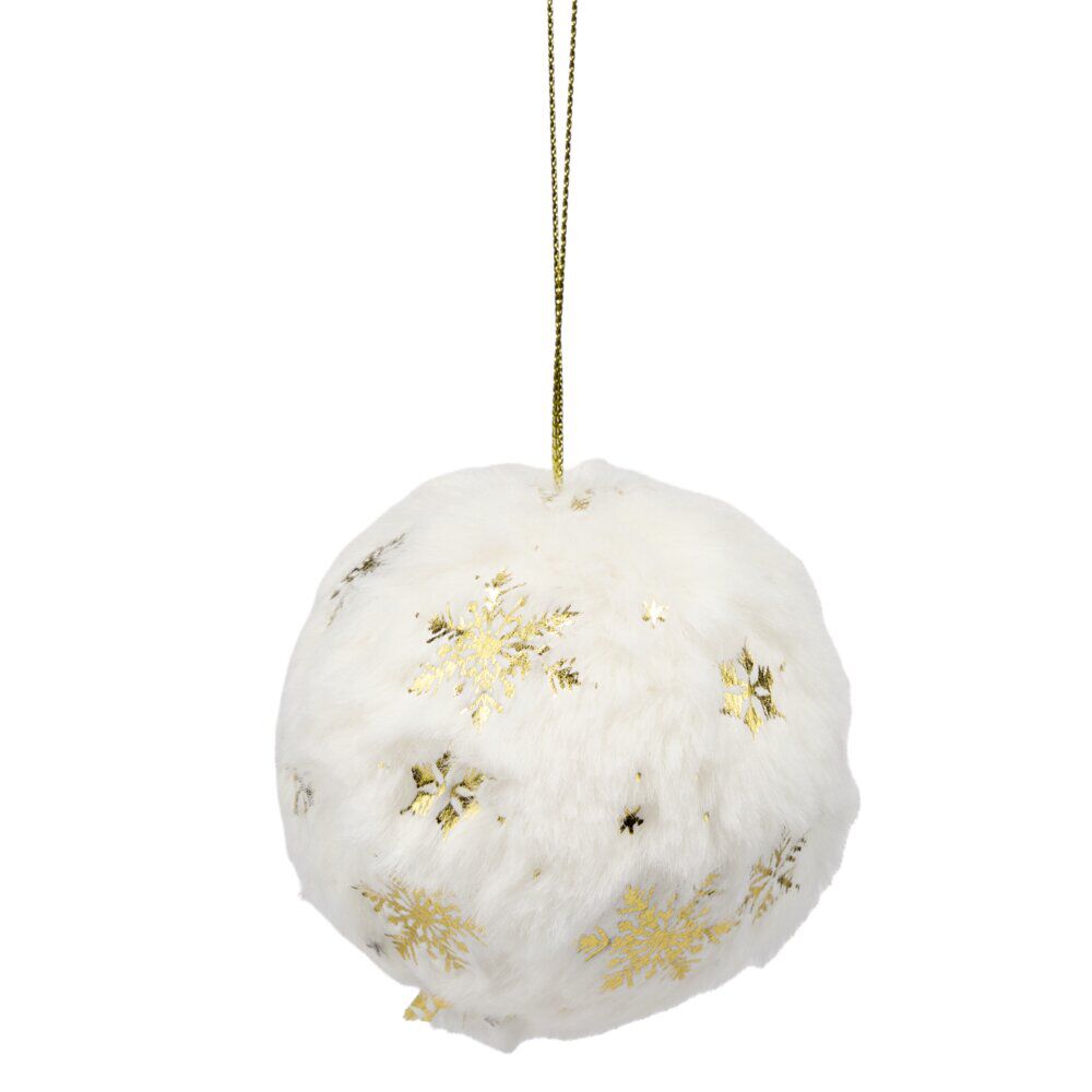 Boule de No&euml;l effet fourrure et flocons Ø8cm (2 modèles)
