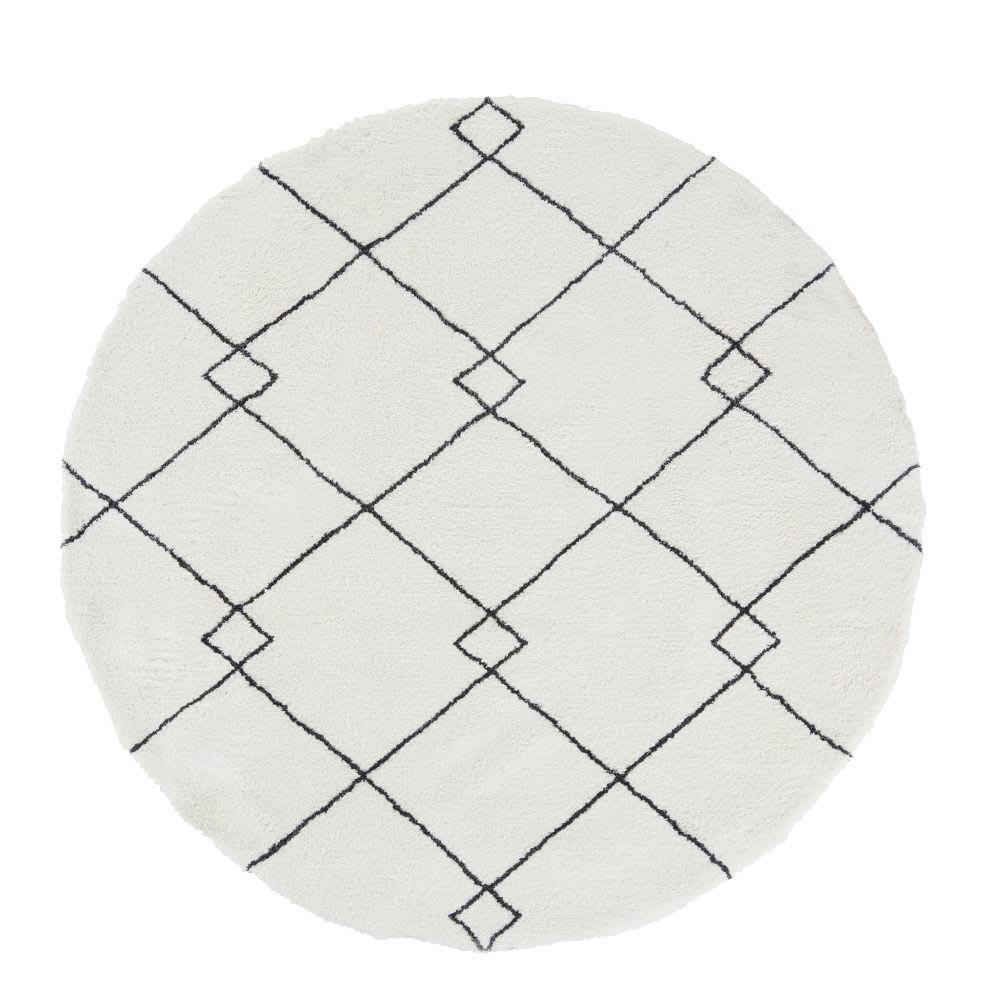 ELSULA - Tapis rond tufté blanc motif berbère noir D180