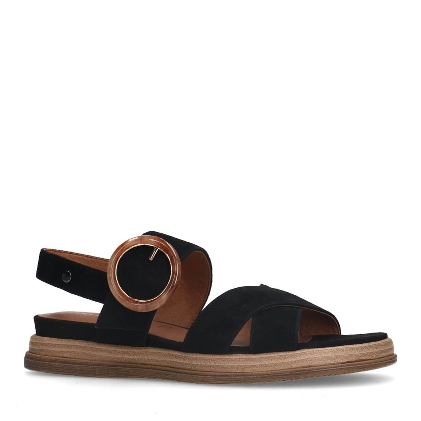 No Stress Zwarte leren plateau sandalen met gesp