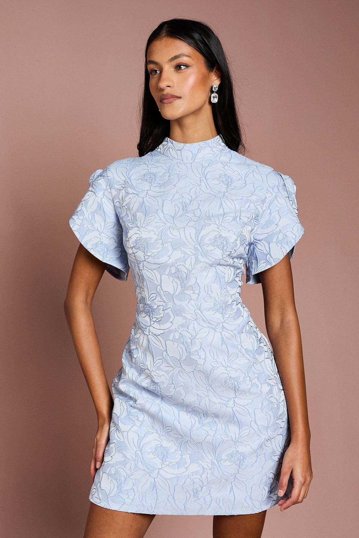Coast Petite Puff Sleeve Jacquard Mini Dress