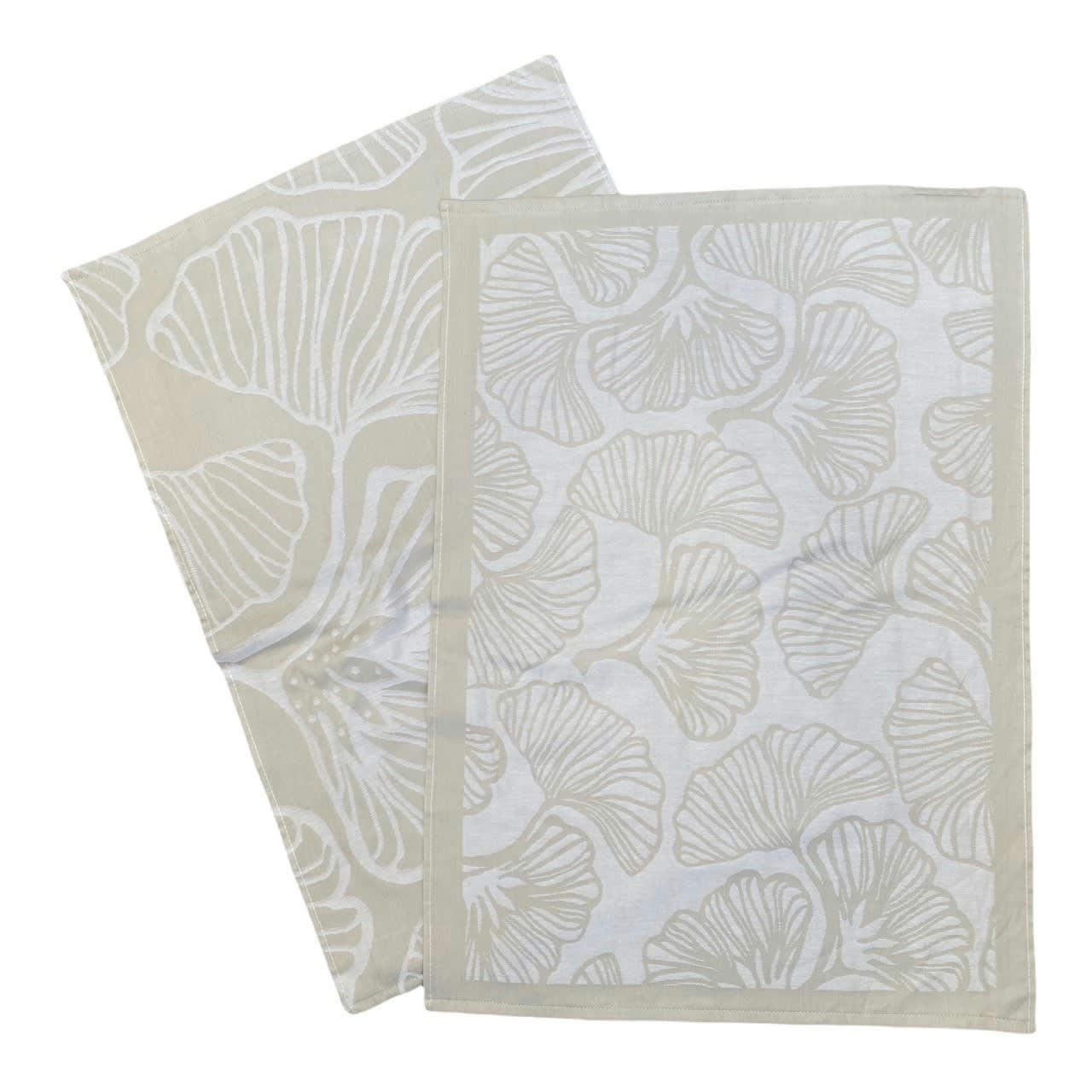 Designs ginkos - Deux Duos torchons assortis bicolores beige Ginkos 50 x 70