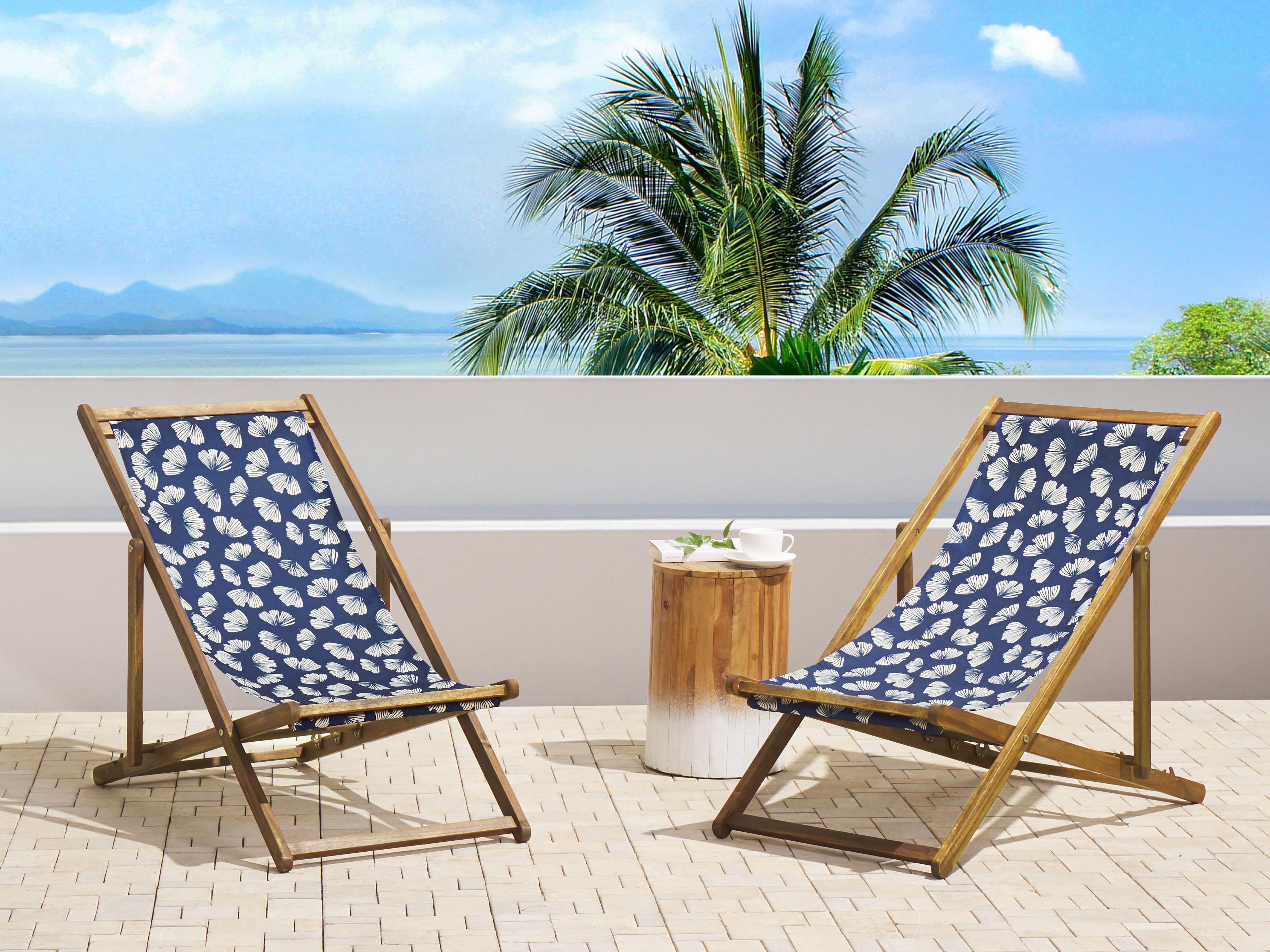 Set of 2 Sun Lounger Replacement Fabrics ANZIO/AVELLINO 113 x 44 cm Navy Blue