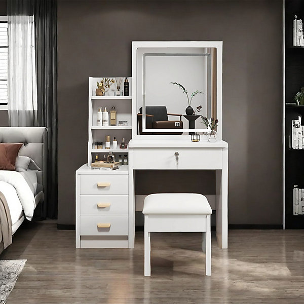 Coiffeuse avec Miroir LED et Tabouret 85 x 36 x 130 cm