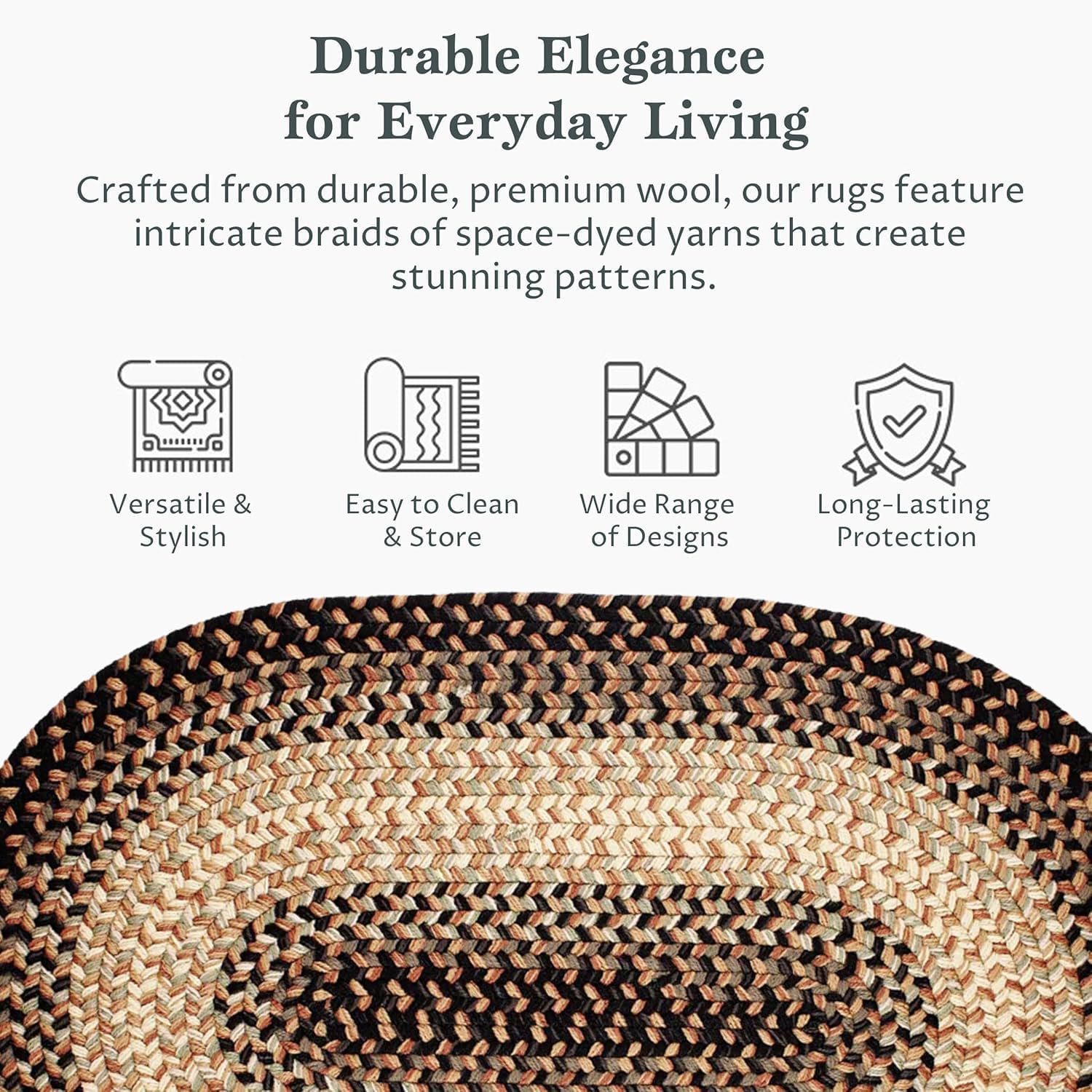 EastEnd EL83 Charcoal 7' x 9' Oval - Braided Area Rug, Home Decor, Floor Mat or Bedroom Rug - Easy Care, Ideal for High Traffic Areas in Hallway and Living Room - Made in USA