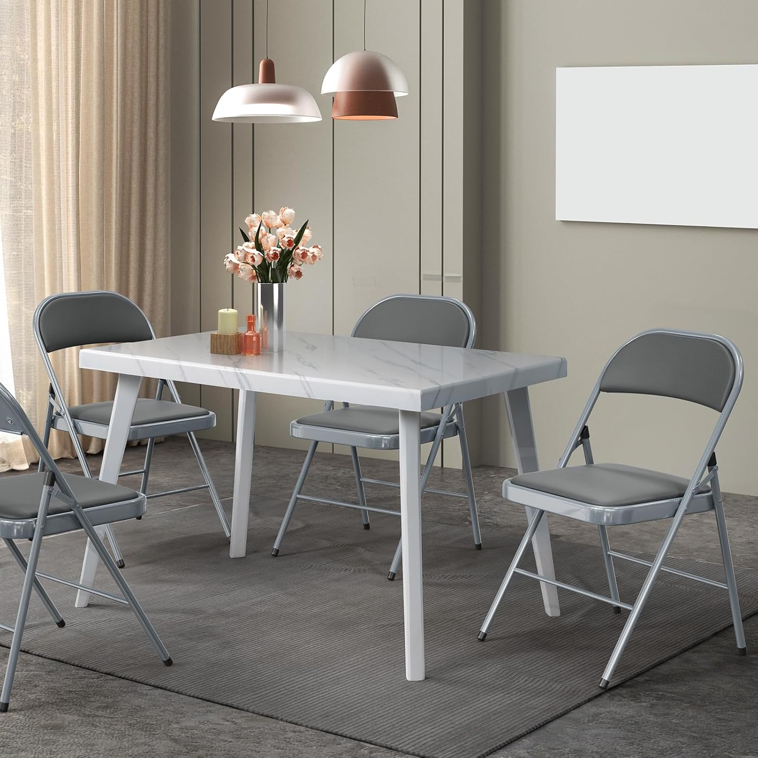 VINGLI 6 Pack Folding Chairs with Padded Seats, Metal Frame with Pu Leather Seat & Back, Capacity 350 lbs, Gray