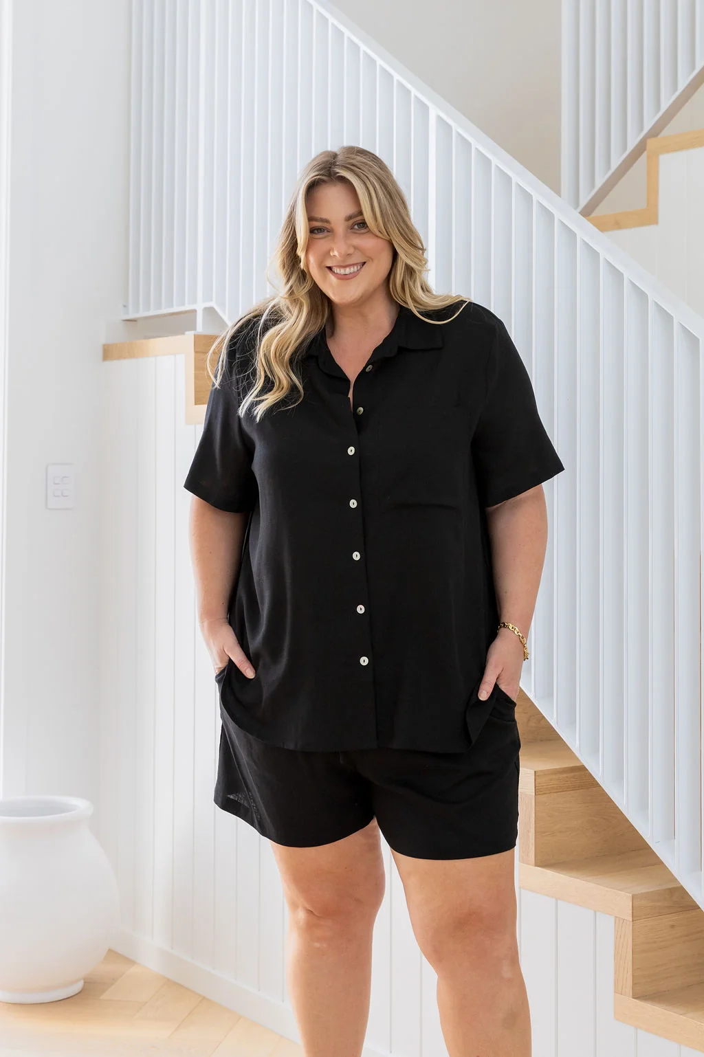 Samara Linen Blend Shirt in Black