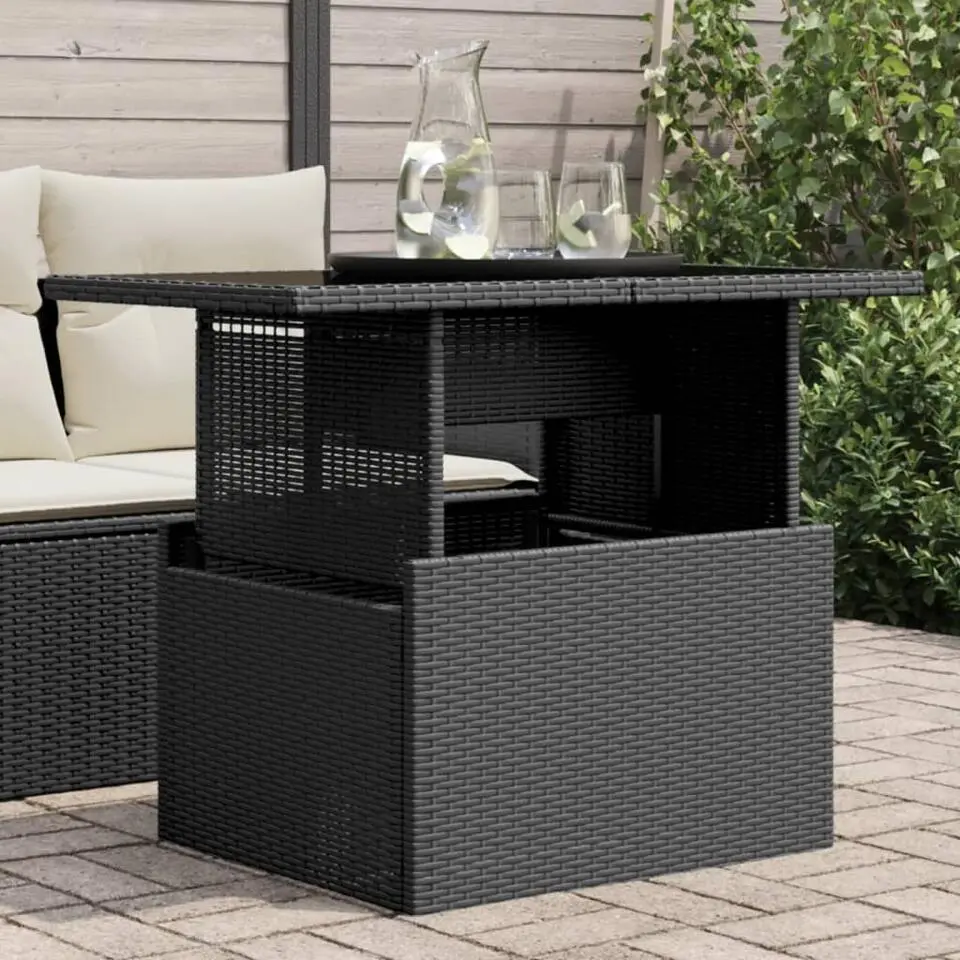 vidaXL - Tuintafel met glazen blad - Zwart - Poly rattan - 100 x 55 x 73 cm