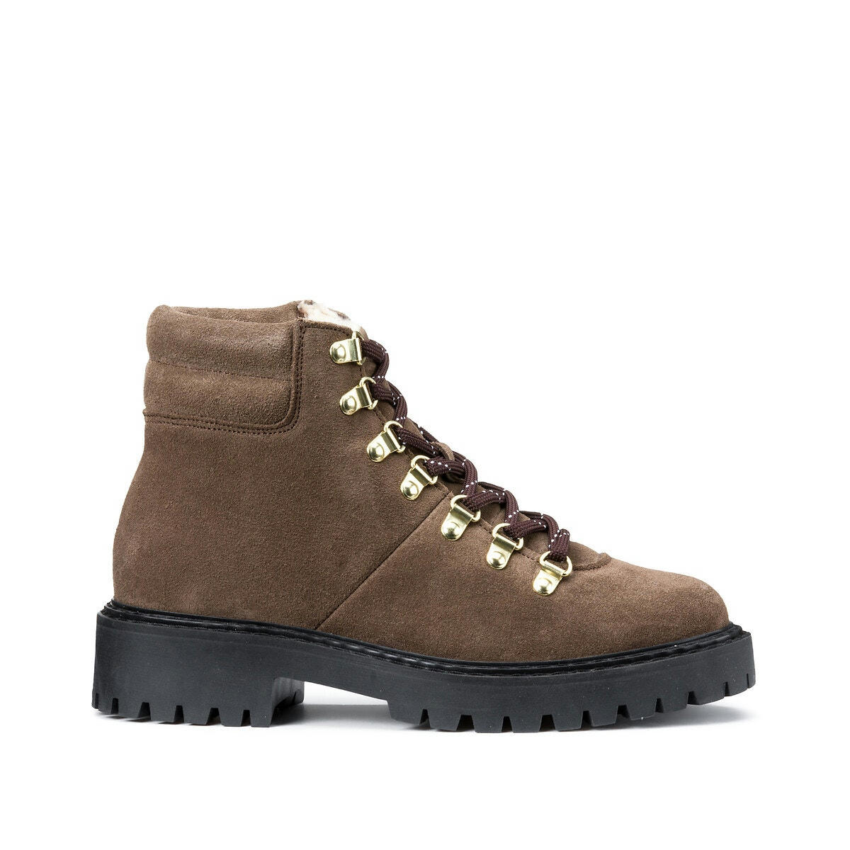 Bottines style montagne en cuir, semelle crantée