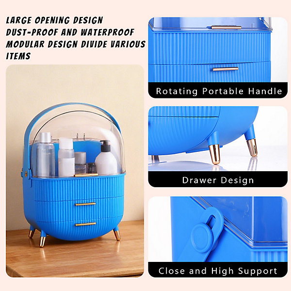 Nettlife Organisateur Maquillage Luxe, Grande Boîte Rangement Cosmétique Portable étanche avec Tiroirs et Poignée Bleu Foncé