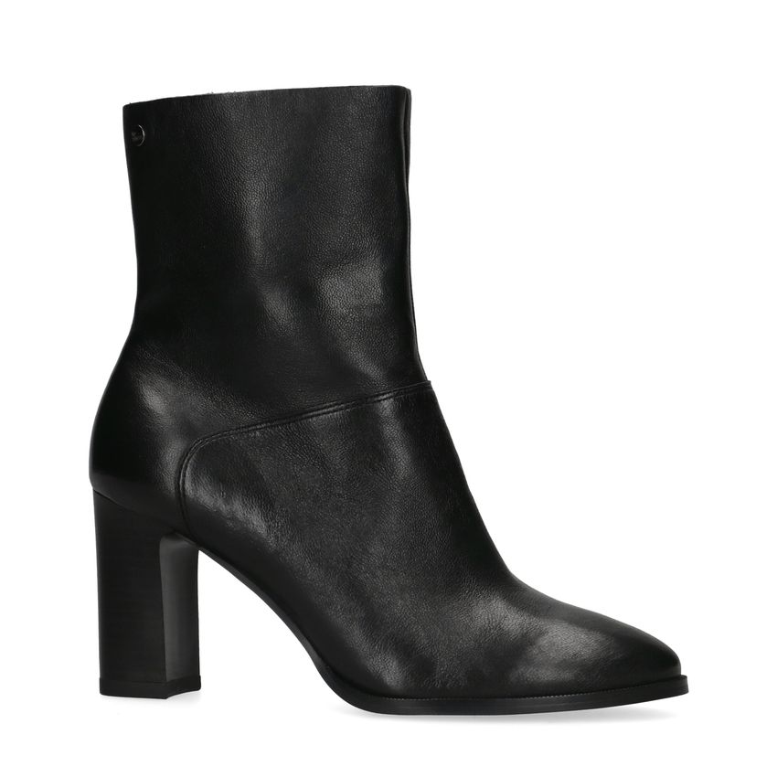 No Stress Zwarte leren enkellaarsjes met hak