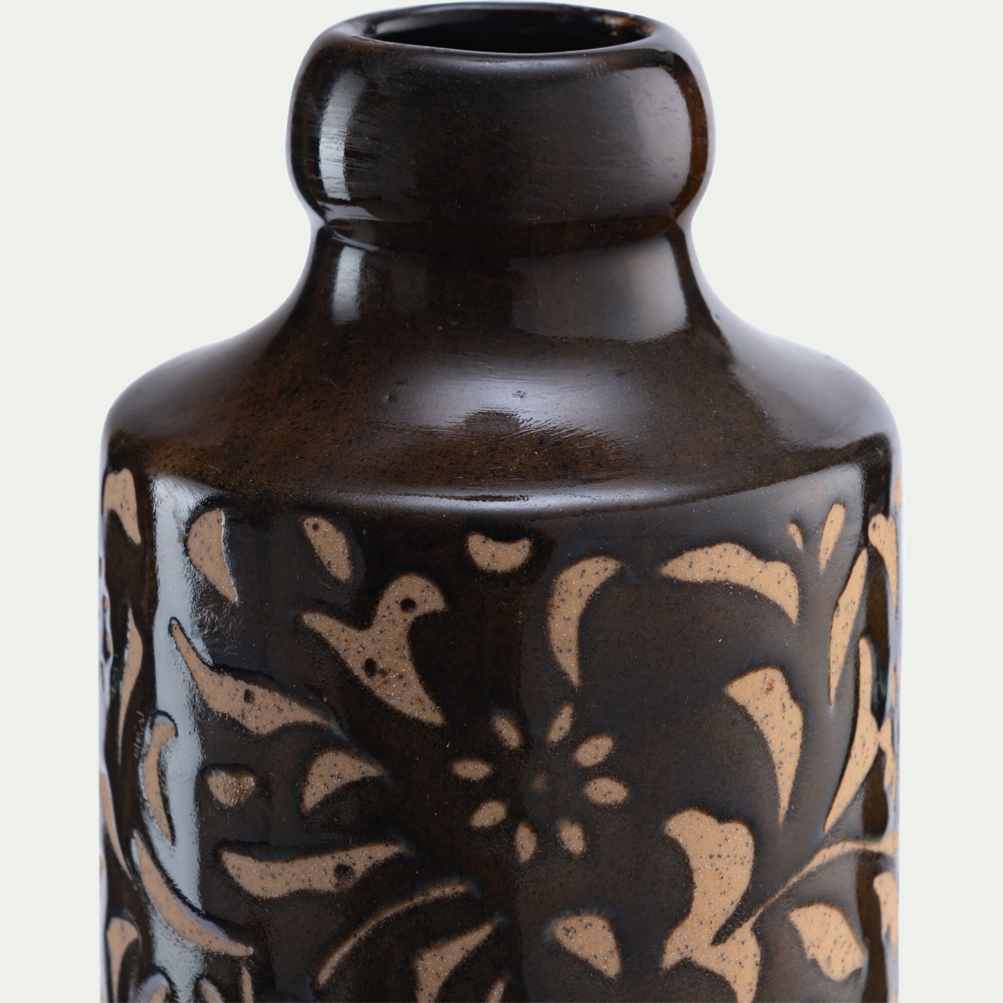 ARCENS - Vase en grès motif végétal H12cm - marron