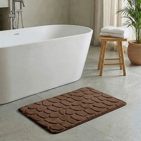 MSV Tapis de bain Microfibre PEBBLE 40x60cm Marron Chocolat
