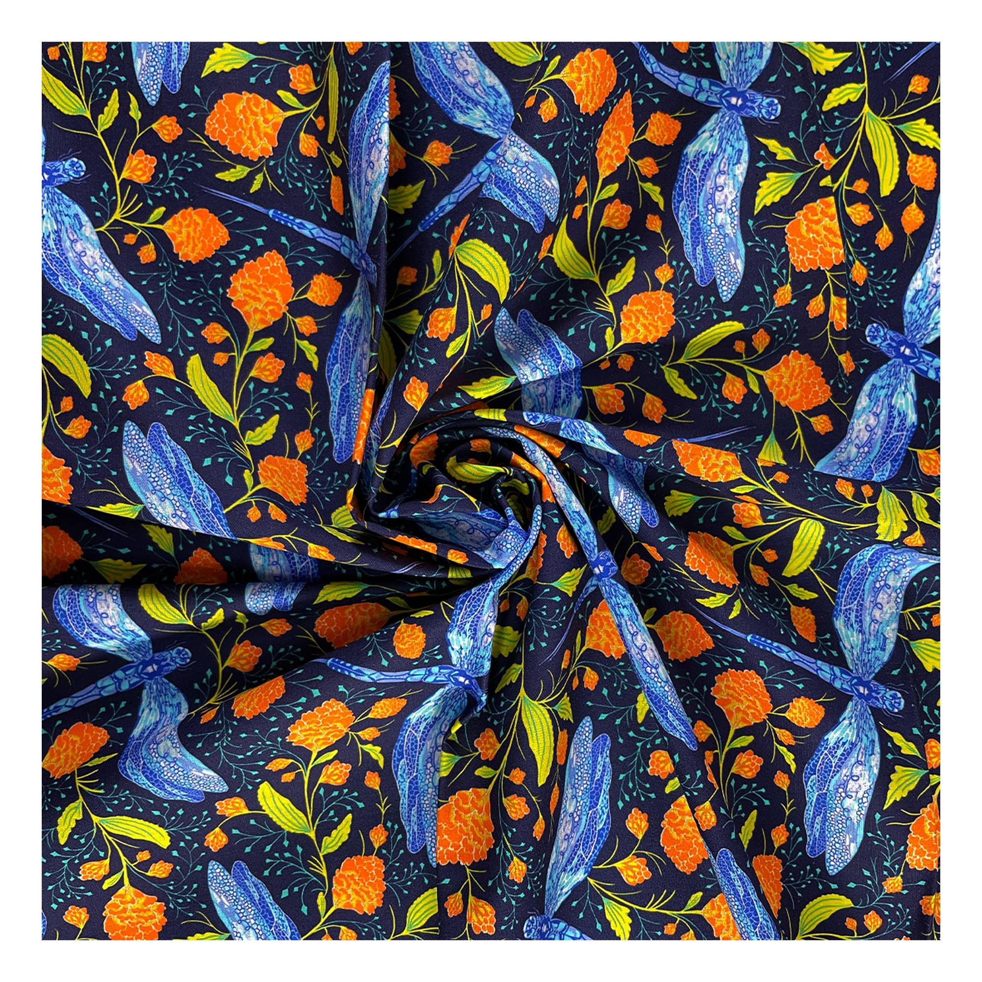 Artisan Dragonfly Navy Cotton Fabric by the Metre